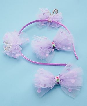 Babyhug Free Size Hair Accessories Combo with Stone & Pearl Applique - Purple