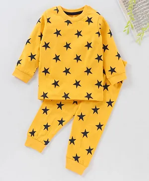 Babyhug Full Sleeves Pyjama Set Star Print - Yellow