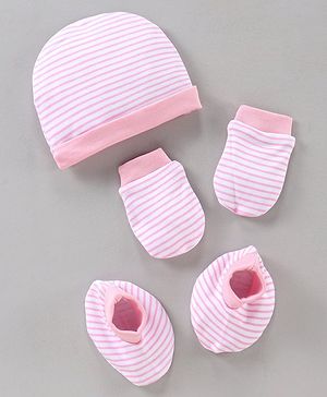 Babyhug 100% Cotton Cap Mittens & Booties Set Pink - Diameter 11 cm
