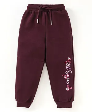 Blue Giraffe Full Length Girl Squad Text Embroidery Joggers - Maroon
