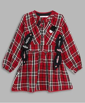 Elle Kids Full Sleeves Checked Dress - Maroon