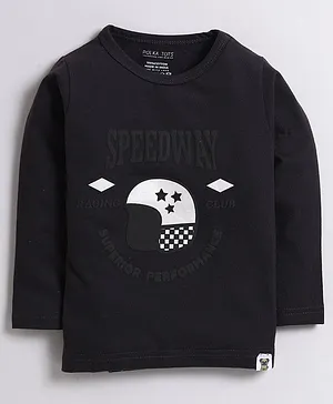 Polka Tots Full Sleeves Speedway Patch Detailing Tee - Dark Grey