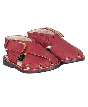 Buckled Up Velcro Closure Sandals - Maroon