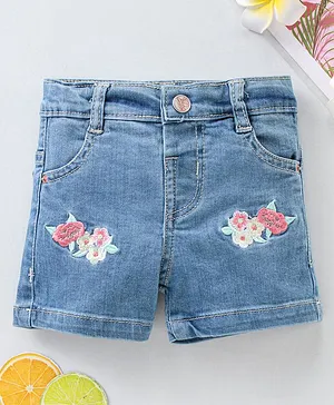 ToffyHouse Denim Shorts with Floral Embroidery - Blue