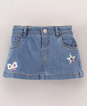 ToffyHouse Knee Length Denim Skirt Butterfly Embroidery - Light Blue