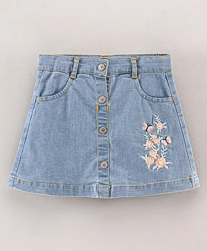 ToffyHouse Denim Skirt Floral Embroidery - Light Blue