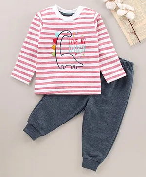 Wonderchild Full Sleeves Striped Tee With Pants - Red