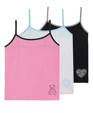 MTB  Set Of 3 Sleeveless Teddy Print Camisole - Blue Black Pink