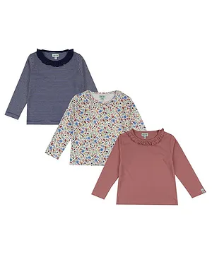 Lilly + Sid Full Sleeves Organic Cotton T-Shirt Floral Print Pack of 3 - Multicolor