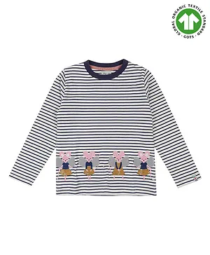 Lilly + Sid 100% Cotton Full Sleeves T-Shirt with Mice Applique - Navy