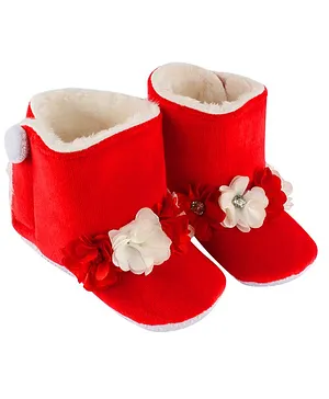 Daizy Floral Design Booties - Red