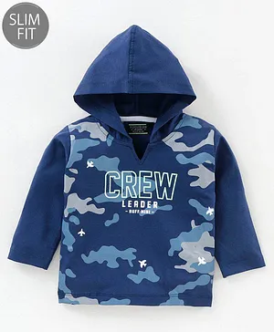 Ruff Full Sleeves Hooded T-Shirt Camo Print - Navy