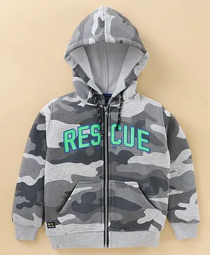 Ruff Full Sleeves Light Winterwear Hooded Slim Fit Sweatshirt Camo - Grey