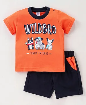 Zero Half Sleeves T-Shirt & Shorts Dog Graphic - Orange
