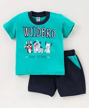 Zero Half Sleeves T-Shirt & Shorts Dog Graphic - Green
