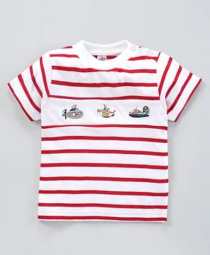 Zero Half Sleeves T-Shirt Striped  - White Red