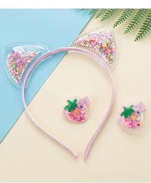 Babyhug Free Size Strawberry Applique Hair Accessories Set of 3 - Light Pink