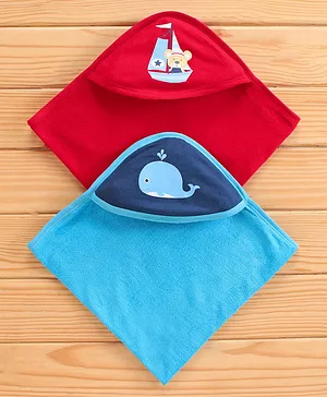 Babyhug Knit Terry Towel Solid Pack Of 2 - Blue and Red
