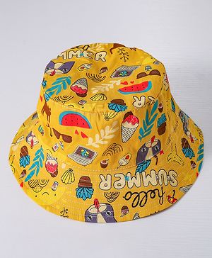 Babyhug Food Printed Bucket Hats - Yellow