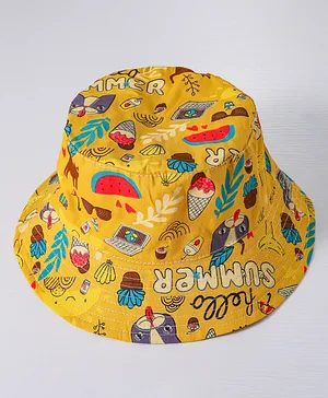 Babyhug Food Printed Bucket Hats - Yellow