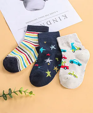 Cute Walk by Babyhug Anti-Bacterial Ankle Length Socks Pack of 3 Multi Print - Multicolour