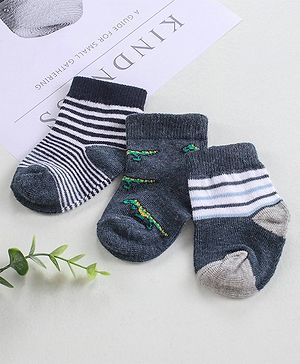 Cutewalk by Babyhug Anti-Bacterial Ankle Length Socks Pack of 3 - Black Grey