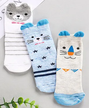 Cute Walk by Babyhug Ankle Length Anti Bacterial Socks Animal Design Pack of 3- Multicolor