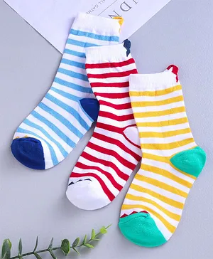 Cute Walk by Babyhug Mid Calf Length Anti Bacterial Striped Socks Pack of 3 - Blue Red Yellow