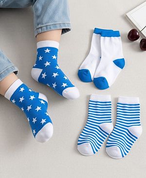 Cute Walk by Babyhug Mid Calf Length Anti Bacterial Socks Star Design Pack of 3 - Blue White