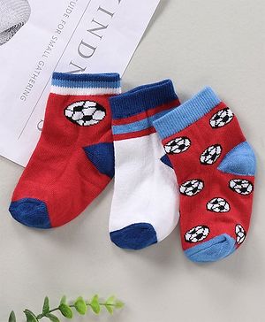 Cute Walk by Babyhug Ankle Length Antibacterial Socks Dino Design Pack of 3 - Red Black