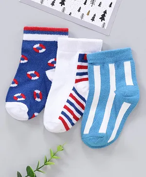 Cute Walk by Babyhug Ankle Length Anti-Bacterial Socks Multi Pattern Pack Of 3 - Multicolour
