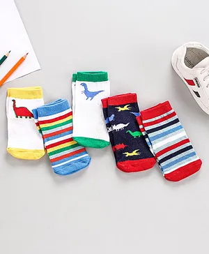 Cute Walk by Babyhug Ankle Length Anti Bacterial Socks Dinosaur Design Pack of 5- Multicolor