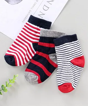 Cute Walk by Babyhug Ankle Length Anti Bacterial Socks Stripes Print Pack of 3- Blue & Red