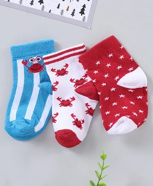 Cute Walk by Babyhug Cotton Knit Ankle Length Antibacterial Socks Multi Design Pack Of 3 - Multicolour