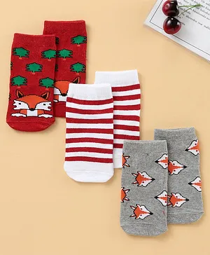 Cute Walk by Babyhug Ankle Length Anti Bacterial Socks Fox Design Pack of 3 - Multicolor