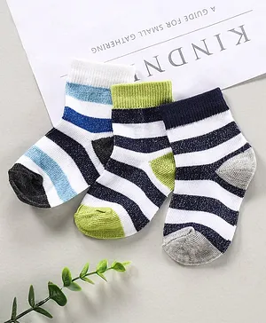 Cute Walk by Babyhug Ankle Length Antibacterial Socks Stripe Design Pack Of 3 - Black Green Blue