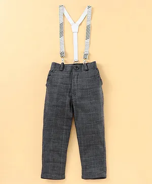 Rikidoos Full Length Self Design Pants With Printed Suspender - Black