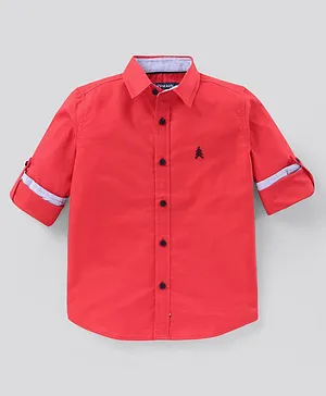 Pine Kids Full Sleeves Solid Shirt Softener Wash - Red
