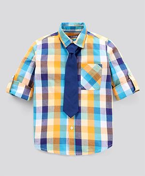 Pine Kids Full Sleeves Check Shirt With Tie Softner Wash - Multicolor
