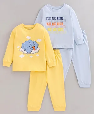 Babyoye Cotton Full Sleeves Nightwear Pajama Set Printed Pack of 2 - Yellow Blue