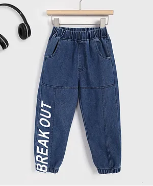 Kookie Kids Capri Length Washed Jeans Text Print - Dark Blue
