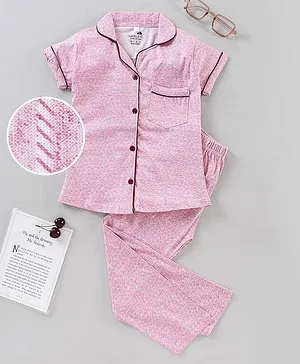 CHICKLETS Half Sleeves Self Design Night Suit - Pink