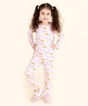 Pspeaches Full Sleeves Goggles Print Tee And Pajama Night Suit - Pink