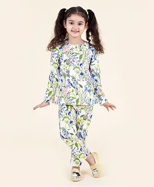Pspeaches Pack Of 2 Full Sleeves Tee And Pajama Night Suit - Green & Blue