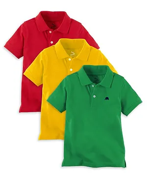 Zeezeezoo Polo Set Of 3 Half Sleeves Solid Color Tee - Green Yellow Red