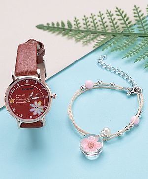 Pine Kids Analog Watch And Bracelet - Red