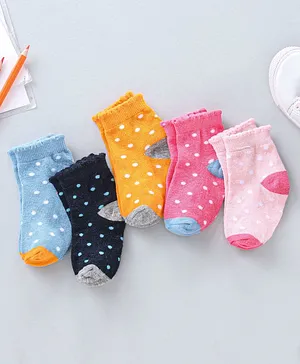 Cutewalk By Babyhug Anti-Bacterial Ankle Length Socks Polka Dot Design Pack of 5 - Multicolour