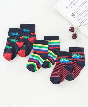 Cute Walk by Babyhug Anti Bacterial Ankle Length Socks Multi Design Pack of 3 - Multicolor