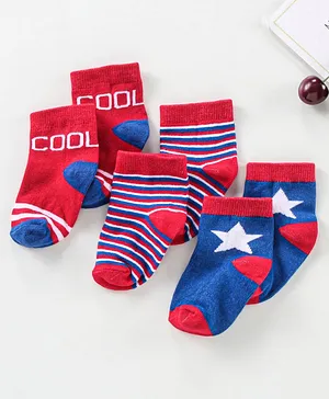 Cutewalk by Babyhug Anti-bacterial Ankle Length Terry Socks Pack of 3 Cloud Design - Red Blue