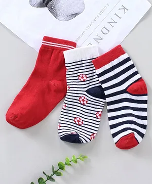 Cute Walk by Babyhug Ankle Length Antibacterial Cotton Socks Football And Stripe Design Pack Of 3 - Red White Blue Cute Walk by Babyhug Ankle Length Antibacterial Cotton Socks Football And Stripe Design Pack Of 3 - Red White Blue